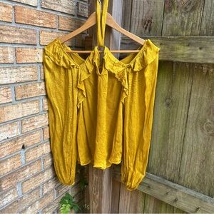Anthropologie Mustard Yellow Ruffle Blouse